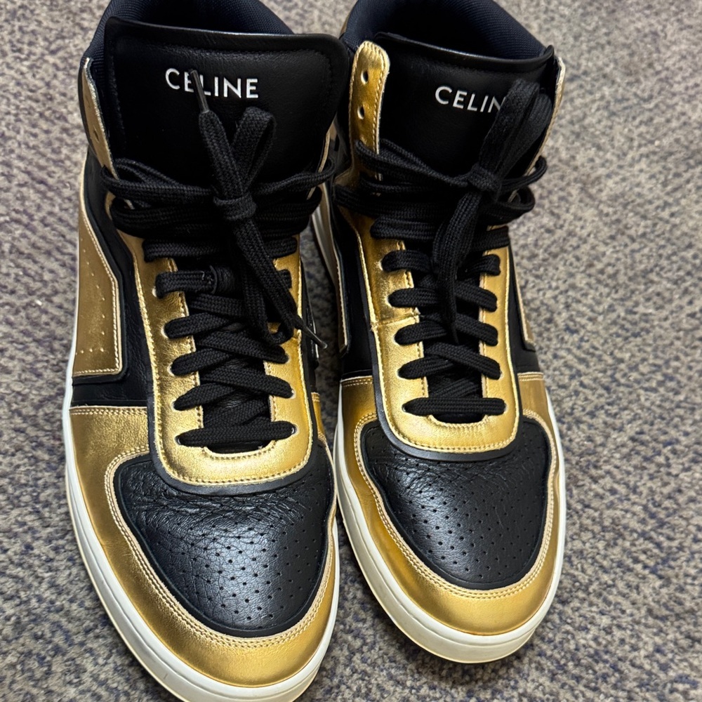 Celine Black and Gold Leather Sneakers HighTop Z Trainer Sneaker